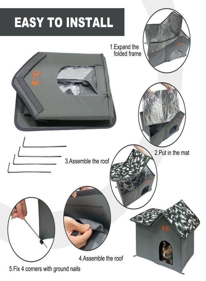 GeerDuo Feral Cat House Outdoor, Waterproof Insulated Cat Shelter with 4 Ground Spikes, No-Tool Assembly All Season Cat Bed for Stray Cats Indoor & Outdoor Use (Rest Shelter,Camo) - Image 5