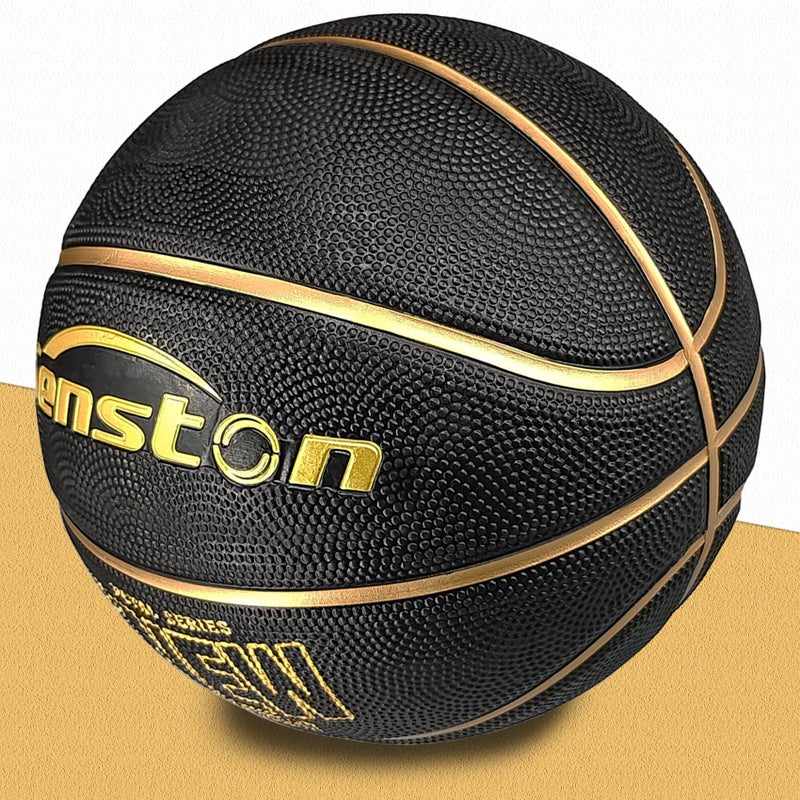 Senston 29.5'' Basketball Outdoor Indoor Rubber Basketball Ball Official Size 7 Basketballs with Pump Black/Gold - Image 4