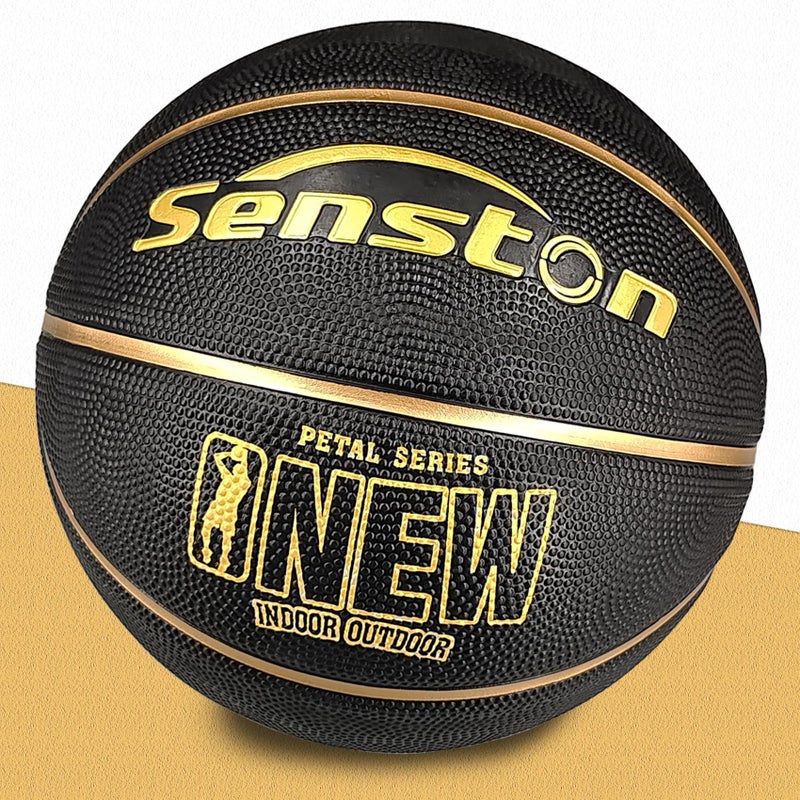 Senston 29.5'' Basketball Outdoor Indoor Rubber Basketball Ball Official Size 7 Basketballs with Pump Black/Gold - Image 2