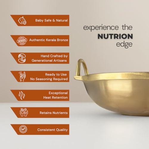 NUTRION Bronze Kadhai 22Cm/ 1.8L with Insulated Heat-Resistant Handle | Handcrafted Traditional Cookware for Indian Cooking 100% Pure Bronze Kadhai Tin Coated - Image 2