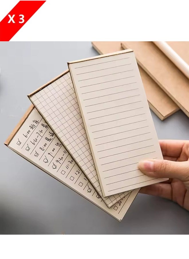 Generic 3-Piece Memo Pad Kraft Paper, 50 s Sticky Note Writing Pads for To-Do Lists, Daily Planners, and Office Notes (70*140mm)  - Image 1