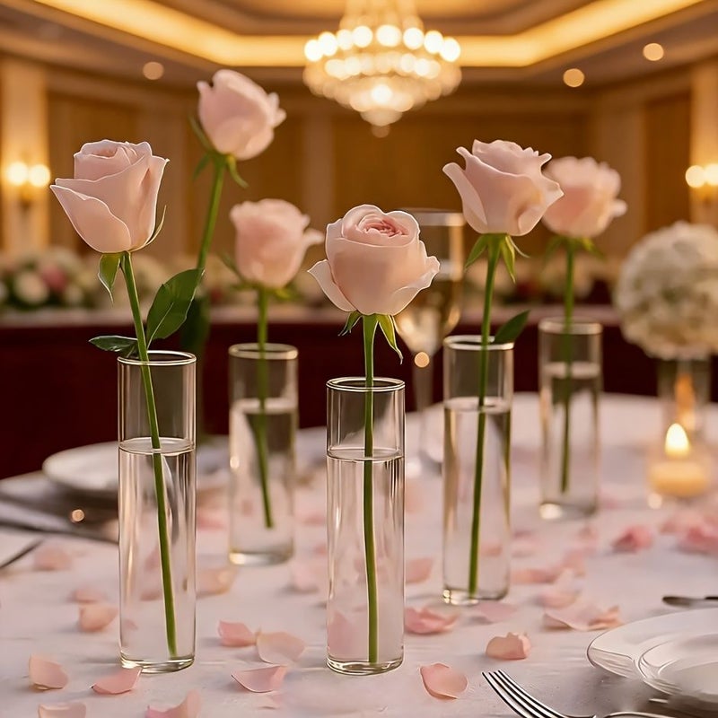 10 Pcs Shatterproof Transparent Plastic Cylindrical Vases Thickened Bohemian Style Party Decor For Holidays Weddings Birthdays Parties Home Decoration - Image 1