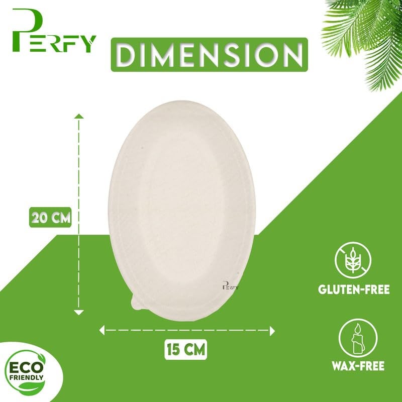 Perfy Disposable Bagasse Bowls (590ml)| Eco-Friendly, Biodegradable, Sugarcane Paper Bowls | for Serving Snacks & Dinner | Birthday & Wedding | Oval, Beige(Pack of 50) - Image 3