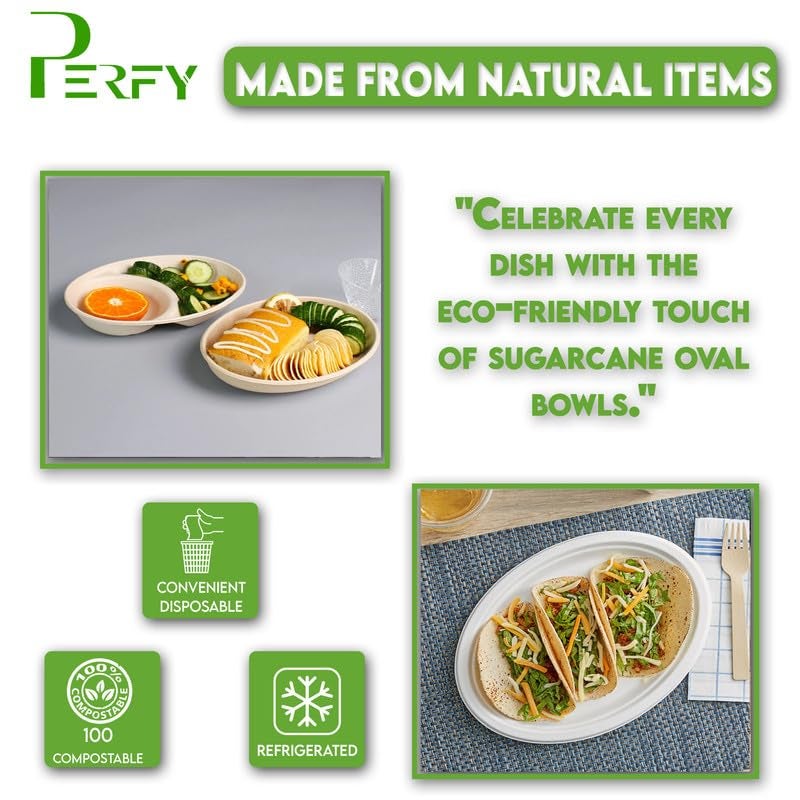 Perfy Disposable Bagasse Bowls (590ml)| Eco-Friendly, Biodegradable, Sugarcane Paper Bowls | for Serving Snacks & Dinner | Birthday & Wedding | Oval, Beige(Pack of 50) - Image 4