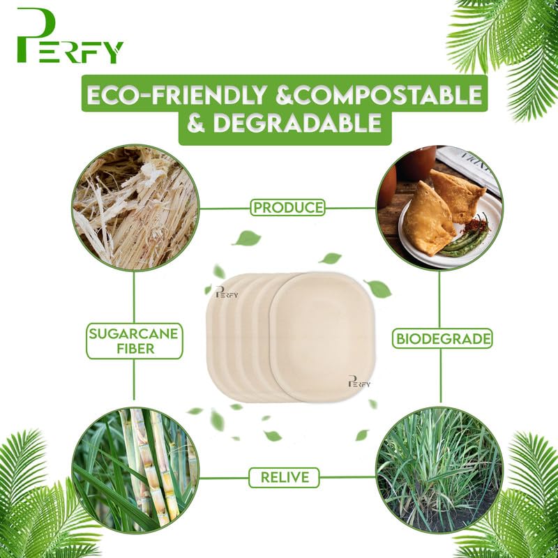 Perfy Disposable Bagasse Bowls (590ml)| Eco-Friendly, Biodegradable, Sugarcane Paper Bowls | for Serving Snacks & Dinner | Birthday & Wedding | Oval, Beige(Pack of 50) - Image 2