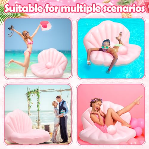 Motionchic 55 Inch Pool Float Inflatable Adult Seashell Float with Pearl Ball Cute Pool Lounge Chairs for Women Summer Beach Ocean Birthday Theme Party Favors(Pink) - Image 3