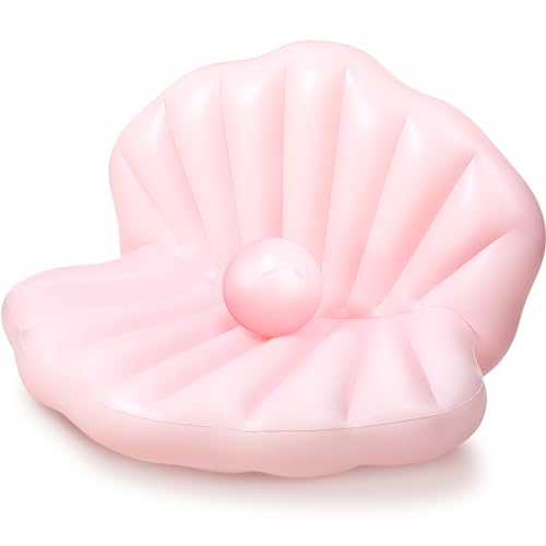 Motionchic 55 Inch Pool Float Inflatable Adult Seashell Float with Pearl Ball Cute Pool Lounge Chairs for Women Summer Beach Ocean Birthday Theme Party Favors(Pink) - Image 1
