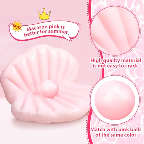 Motionchic 55 Inch Pool Float Inflatable Adult Seashell Float with Pearl Ball Cute Pool Lounge Chairs for Women Summer Beach Ocean Birthday Theme Party Favors(Pink) - Image 4
