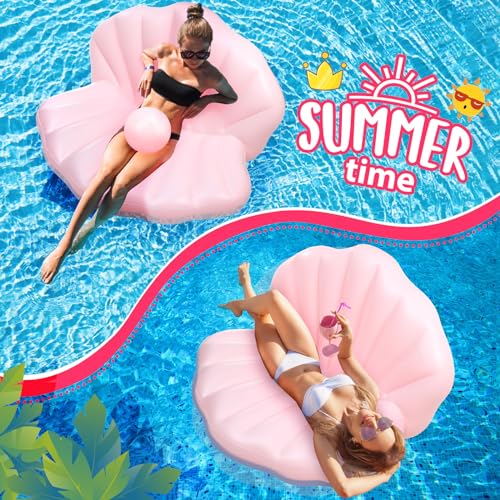 Motionchic 55 Inch Pool Float Inflatable Adult Seashell Float with Pearl Ball Cute Pool Lounge Chairs for Women Summer Beach Ocean Birthday Theme Party Favors(Pink) - Image 5