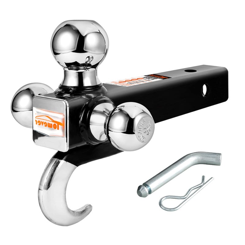 Towever 84180P Towever 2 inch Trailer Hitch Ball Towing Tri Ball Mounts with Hook and Pin Fits for 2 inch Tow Hitch Receiver