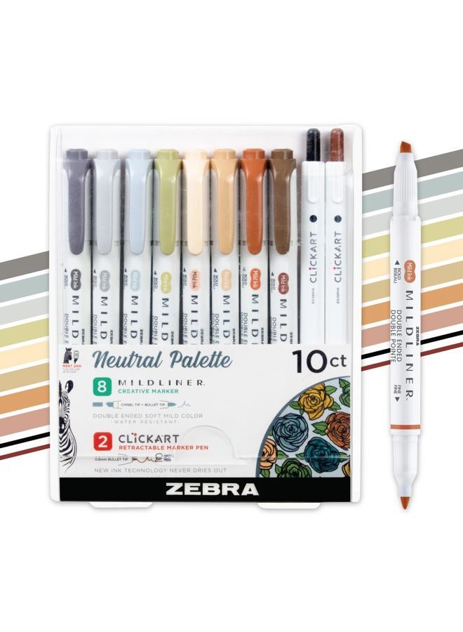 Zebra Pen Zebra Mildliner Double-Ended Highlighter, 10-Color Neutral Colors Set - Image 1