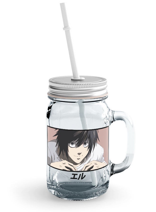Death Note Jar Death Note Anime Glass Jar Japanese Comic Style Manga Glass with Straw and LidCute Eru L Lawliet-Kira