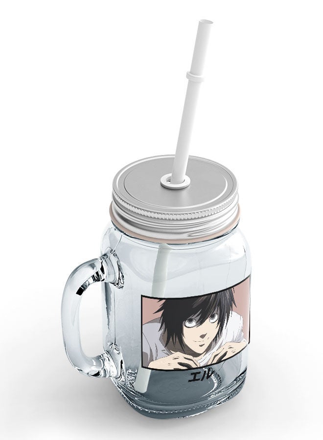 Death Note Jar Death Note Anime Glass Jar Japanese Comic Style Manga Glass with Straw and LidCute Eru L Lawliet-Kira