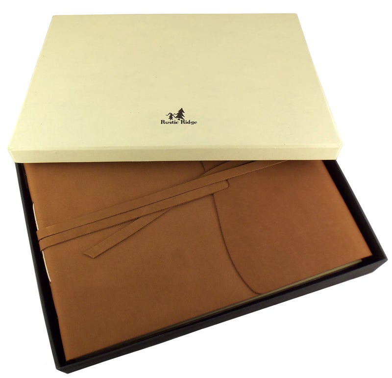 Rustic Ridge Leather Large Rustic Genuine Leather Photo Album with Gift Box - Scrapbook Style Pages - Holds 400 4x6" or 200 5x7" Photos Brown - Image 3