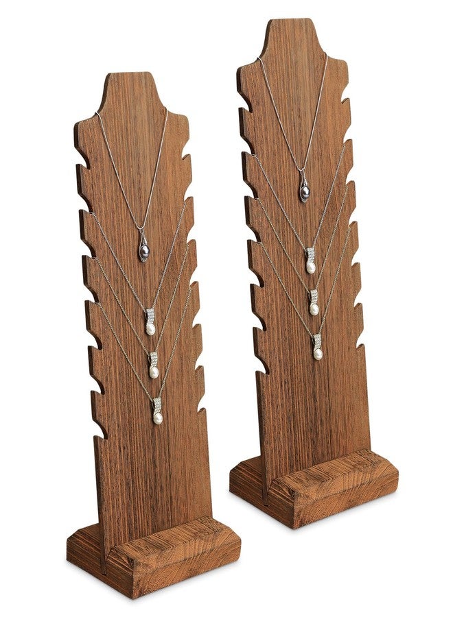 MOOCA 2 Pcs Lightweight Wooden Necklace Display Stand - Freestanding Easel Holder for Multiple Necklaces, Brown Color - Image 1