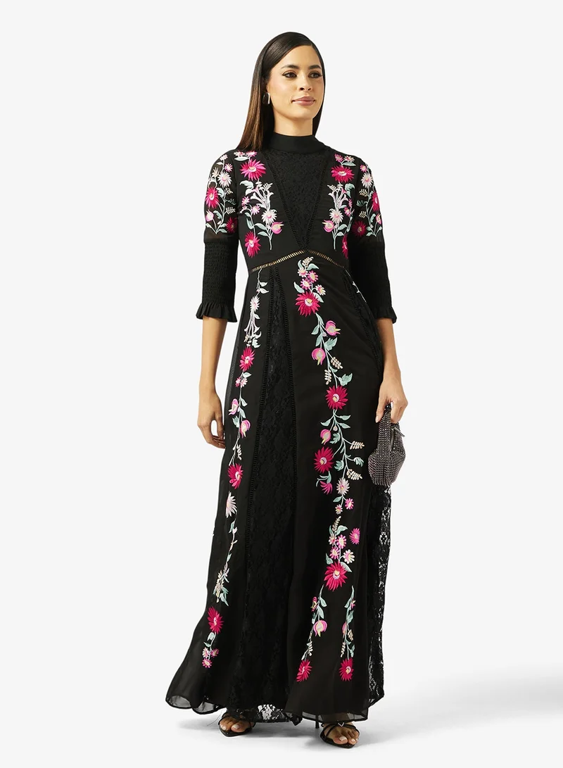 Frock And Frill  Embroidered High Neck Maxi Dress for Women | Best Price UAE