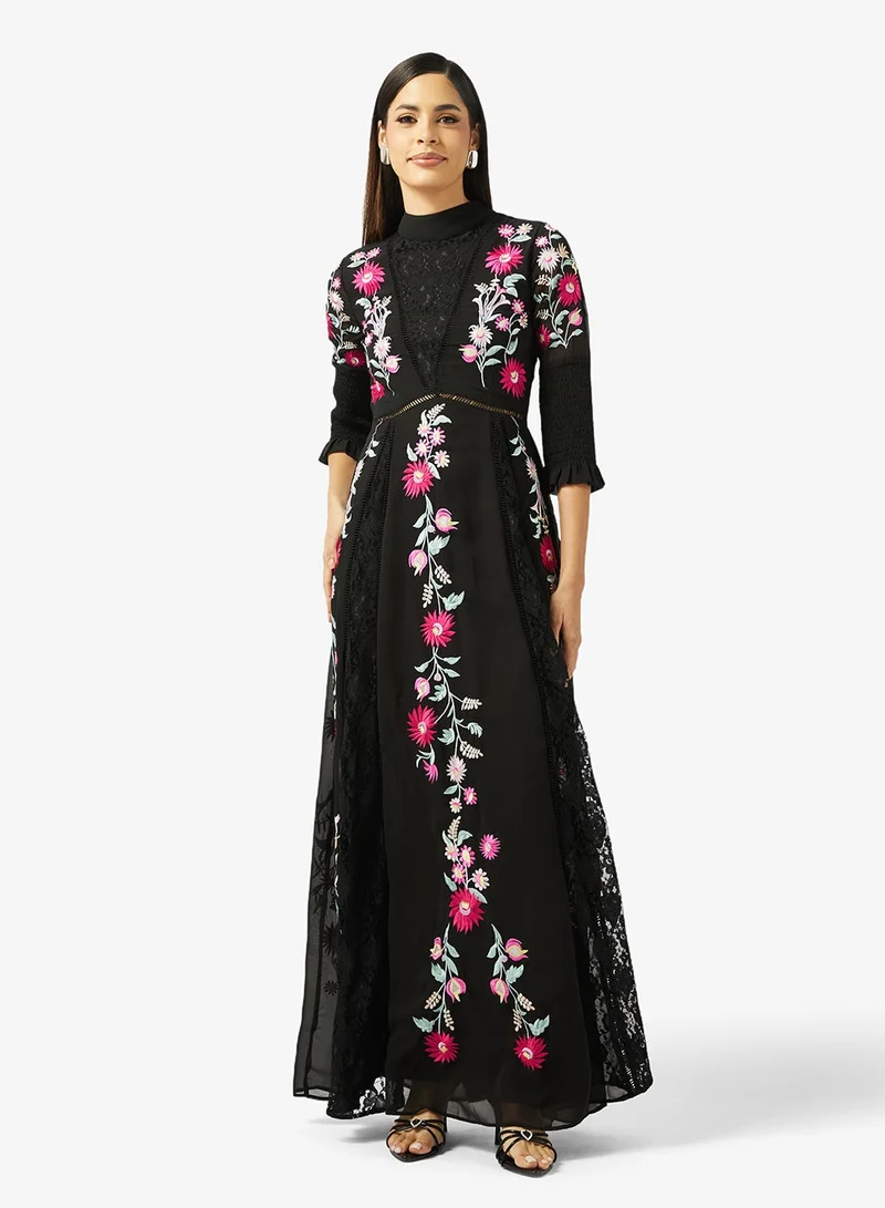 Frock And Frill  Embroidered High Neck Maxi Dress for Women | Best Price UAE