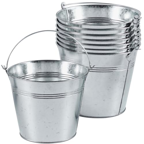 OBTANIM 8 Pack Galvanized Metal Buckets with Handle Ice Pails for Plants Succulents Party Favors Organizing Rustic Home Decor or Classrooms Pencil Storage 7 x 51 inch - Image 1