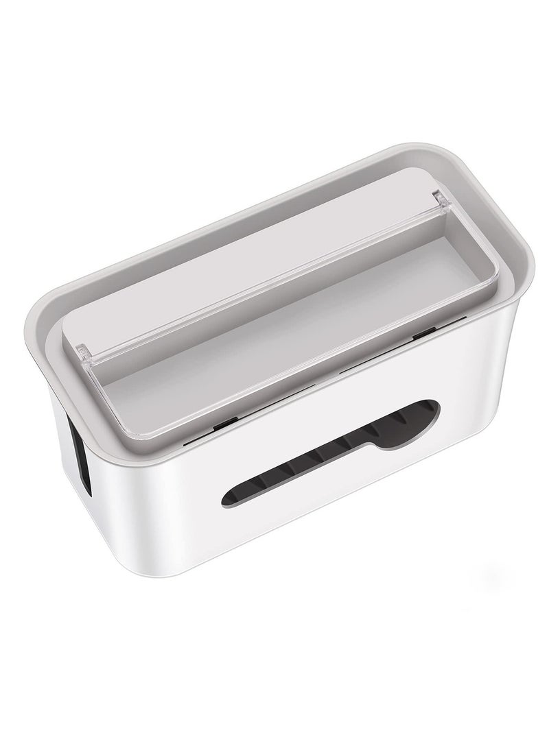KASTWAVE Cable Management Box, Cord Organizer Box, Large and Medium Size Cord Box, Cord Hider Box with The Groove to Store The Chargers and Cable to Hide Surge Protector Cover on Desk or Floor (White) - Image 1