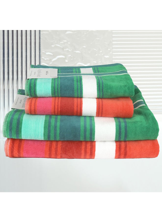 White Rose 4 Piece Bathroom Towel Set APPLE JAQ 500 GSM 100% Cotton Velour 2 Bath Towel 70X140 cm & 2 Hand Towel 50x90 cm Red & Green Color Modern Stripe Design Luxury Touch Extra Absorbent  - Image 1