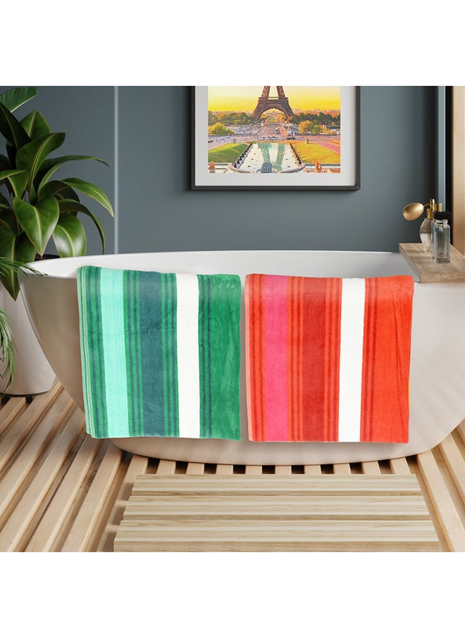 White Rose 4 Piece Bathroom Towel Set APPLE JAQ 500 GSM 100% Cotton Velour 2 Bath Towel 70X140 cm & 2 Hand Towel 50x90 cm Red & Green Color Modern Stripe Design Luxury Touch Extra Absorbent  - Image 2