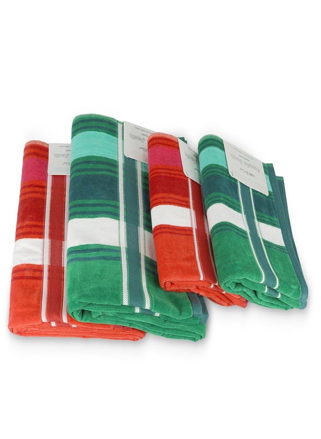 White Rose 4 Piece Bathroom Towel Set APPLE JAQ 500 GSM 100% Cotton Velour 2 Bath Towel 70X140 cm & 2 Hand Towel 50x90 cm Red & Green Color Modern Stripe Design Luxury Touch Extra Absorbent  - Image 5