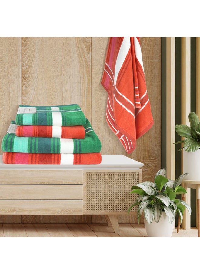 White Rose 4 Piece Bathroom Towel Set APPLE JAQ 500 GSM 100% Cotton Velour 2 Bath Towel 70X140 cm & 2 Hand Towel 50x90 cm Red & Green Color Modern Stripe Design Luxury Touch Extra Absorbent  - Image 3