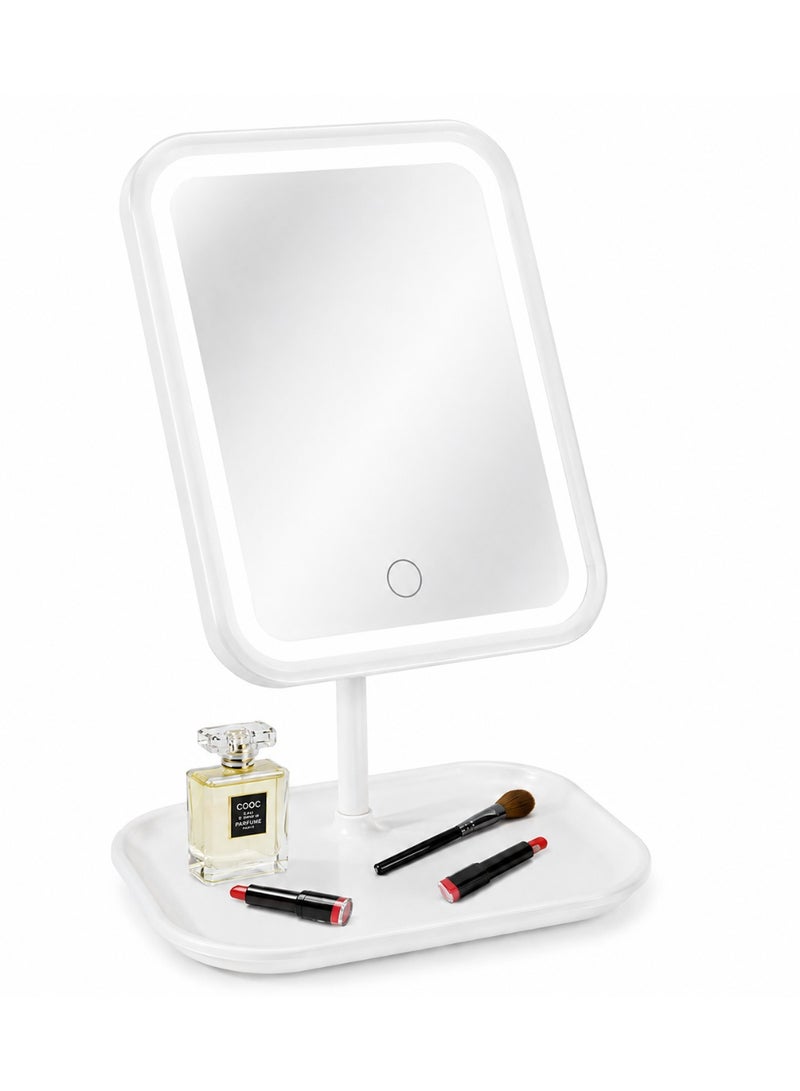 Rechargeable Led Vanity Makeup Mirror With 3 Adjustable Light Modes, Touch Control, 90° Rotation & Storage Tray - Image 3