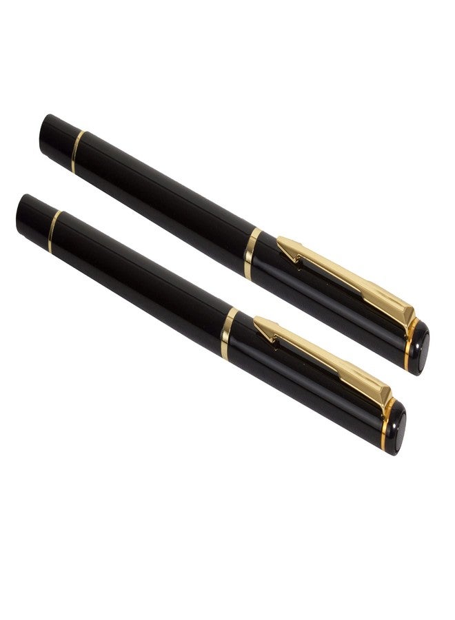 auteur 801 Executive Black Color Fountain Pen Set Of 2, Metal Body With Gold Plated Arrow Clip, Best Pen Gift Set For Men & Women - Image 1