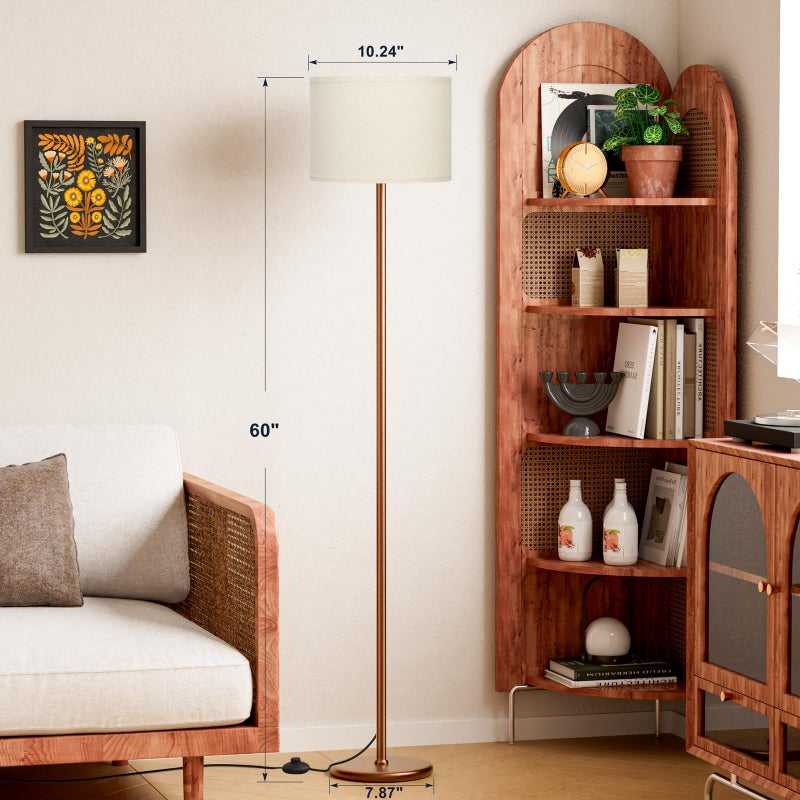 Ambimall 60'' Modern Floor Lamp with Shade, Tall Lamps for Living Room, Bedroom, Office, Dining Room, Beige Shade with Brown Pole(Without Bulb) - Image 2