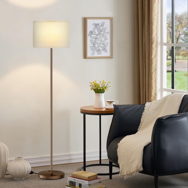 Ambimall 60'' Modern Floor Lamp with Shade, Tall Lamps for Living Room, Bedroom, Office, Dining Room, Beige Shade with Brown Pole(Without Bulb) - Image 1