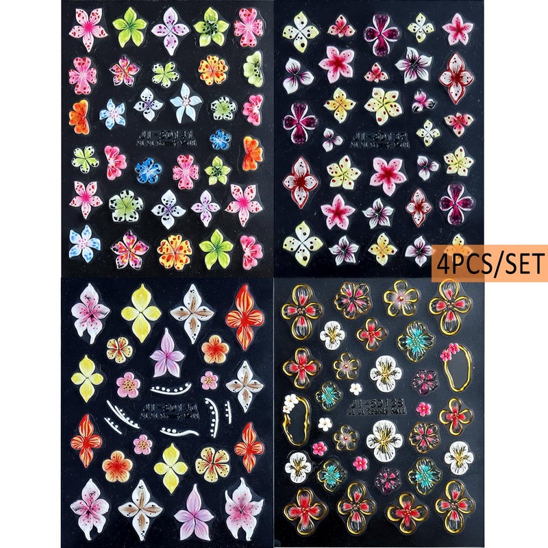 Fcozpjk Flower Nail Stickers 5D Embossed Lily Flower Stickers for Nails Hibiscus Self Adhesive Floral Nail Decals Gold Flower Nail Charms Vacation Design Pegatinas para UÃ±as 4 Sheet - Image 2