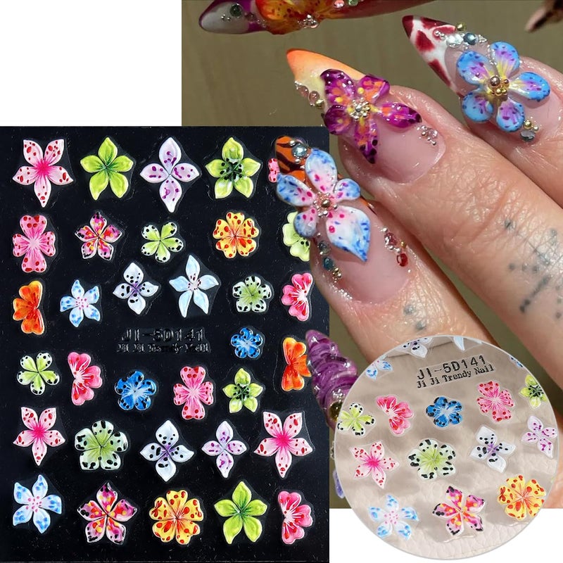 Fcozpjk Flower Nail Stickers 5D Embossed Lily Flower Stickers for Nails Hibiscus Self Adhesive Floral Nail Decals Gold Flower Nail Charms Vacation Design Pegatinas para UÃ±as 4 Sheet - Image 4