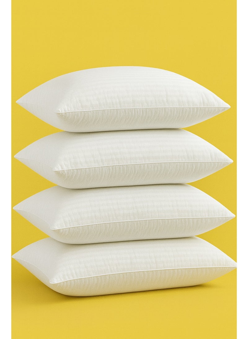 STORE 7 4-Piece Set of Hotel-Style Striped Pillows – Premium White Microfiber Fabric, 75×50 cm – Softness & Luxury for Ultimate Comfort - Image 3