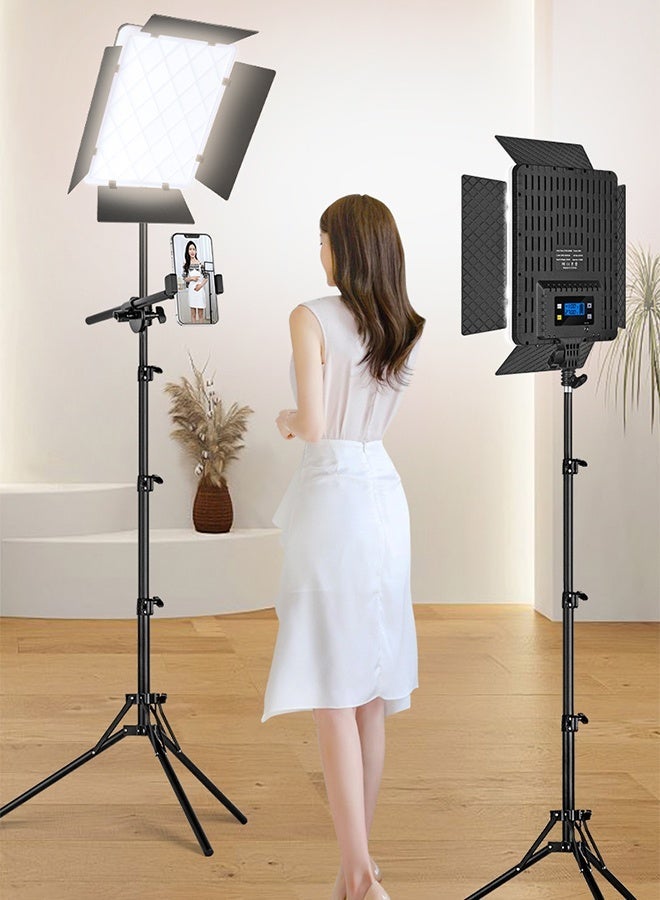 DUNISO LED Video Light Kit, Photography Studio Lights,2700K-6500K Dimmable,Brightness of 0-100%,with Tripod Stand,Phone Holder,Remote Control, Adapter,for Video Recording, Game Streaming, Live Streaming - Image 4