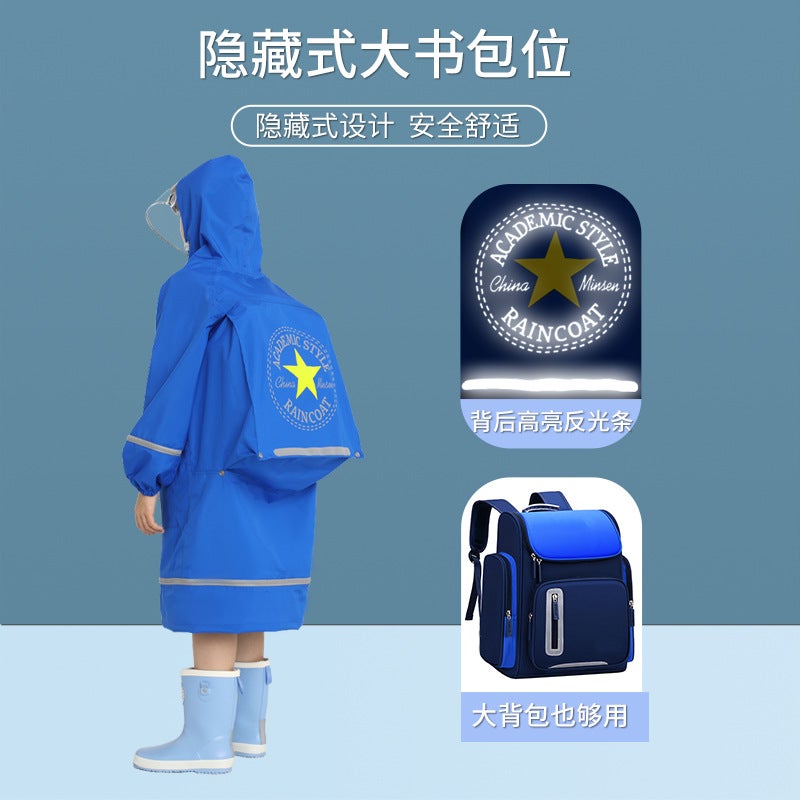 Inmes Children'S Raincoat Lengthen Fashionable Boys And Girls Raincoat Primary School Students Raincoat Poncho Raincoat With Hat - Image 4