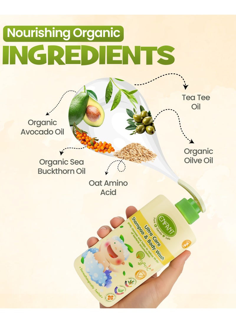 Enfant Ultra Care Organic Plus Shampoo & Body Wash 500ML Pump Baby Body Wash Baby Shampoo Gently Cleanses And Helps To Reduce 99.9%* Of Bacteria Accumulation Specially Designed For Your Baby With OAT AMINO BUBBLE, A Natural Cleansing Agent Dermatologically Tested From Germany  - Image 3