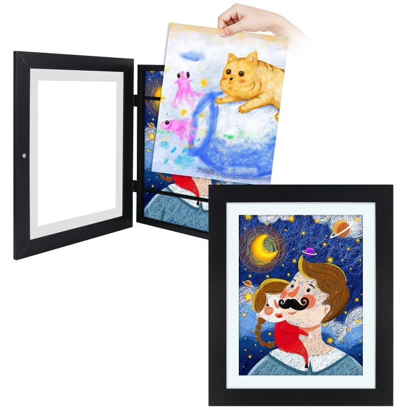 Frametory Frametory 2 Pack Magnetic Kids Art Frames 10x125 Inch Artwork Display Storage Frame for Drawings  Photos Black Front Opening Frame Changeable for Wall Holds Up to 50 Crafts 3D Paintings 