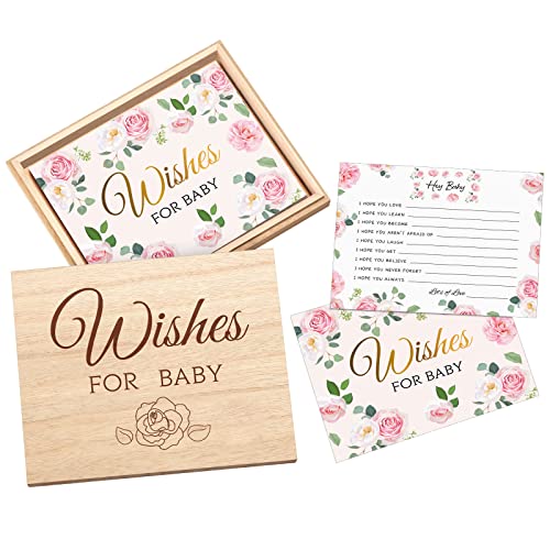 Junkin 50 Pack Baby Shower Advice Cards and Wood Keepsake Box Advice Cards Wishes for Baby Shower Games Invitations Gifts, 5 x 4 Inch(Flower) - Image 1