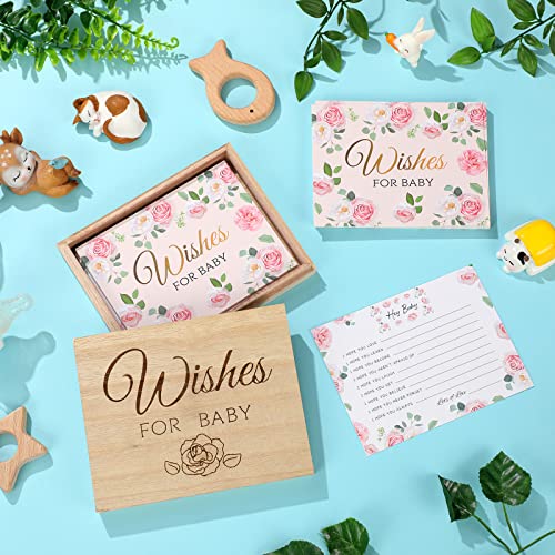 Junkin 50 Pack Baby Shower Advice Cards and Wood Keepsake Box Advice Cards Wishes for Baby Shower Games Invitations Gifts, 5 x 4 Inch(Flower) - Image 4