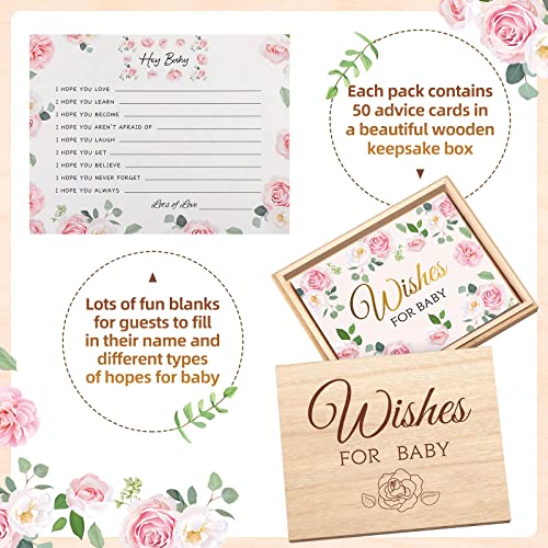 Junkin 50 Pack Baby Shower Advice Cards and Wood Keepsake Box Advice Cards Wishes for Baby Shower Games Invitations Gifts, 5 x 4 Inch(Flower) - Image 3