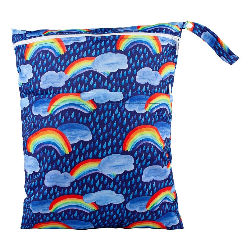 Sigzagor Medium Wet Dry Bag Baby Cloth Diaper Nappy Insert Bag Reusable Washable (Rainbow Rain) - Image 1