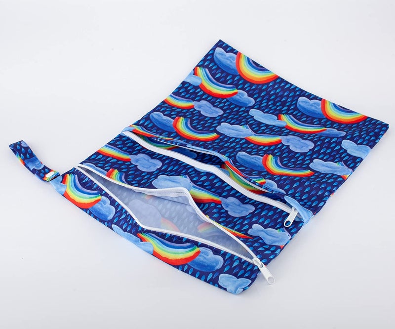 Sigzagor Medium Wet Dry Bag Baby Cloth Diaper Nappy Insert Bag Reusable Washable (Rainbow Rain) - Image 2