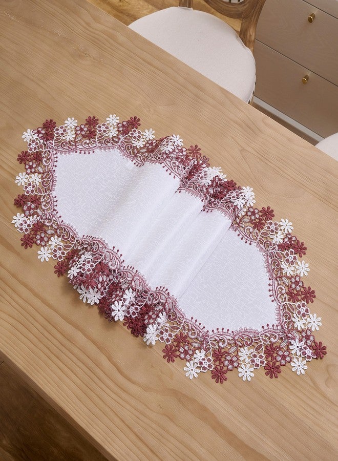 Winotic White Dark Red Floral Lace Jacquard Table Runner Dresser Scarf 72 inches Long for Kitchen Dining Coffee Table Parties Wedding Home Decor (16” x72”, Dark Red Floral) - Image 5