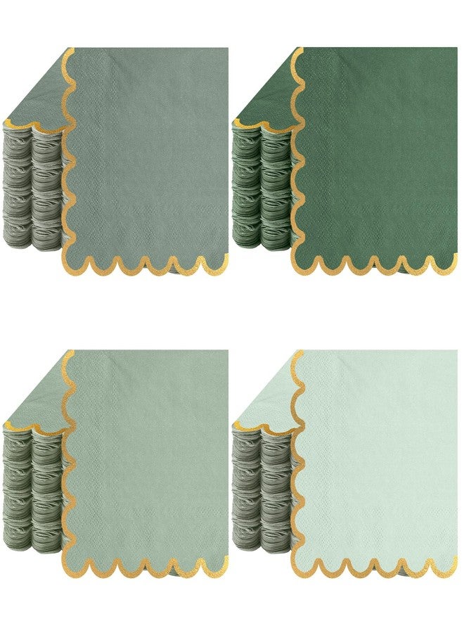 Saypacck 100 Pack Scalloped Cocktail Napkins with Gold Foil Accents Beverage Napkins Scalloped Disposable Paper for Wedding Shower Baby Dinner Birthday Party Supplies 5 x 5''(Green) - Image 1