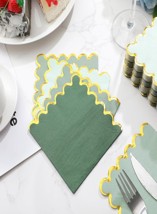 Saypacck 100 Pack Scalloped Cocktail Napkins with Gold Foil Accents Beverage Napkins Scalloped Disposable Paper for Wedding Shower Baby Dinner Birthday Party Supplies 5 x 5''(Green) - Image 4