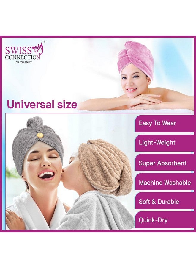 Swiss Connection Round Long Handle Loofah With Hair Wrap Towel Super Absorbent Towel Quick Hair Drying, Back Loofah Scrubber Soft Nylon Mesh | Microfiber | Bathing Set For Women Multicolour (Pack of 3) - Image 4