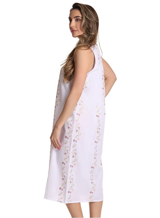 Dreamcrest 100% Cotton Sleeveless Night Gown for Women Cute Floral Summer Sleep Dress, White Seersucker, XL - Image 2