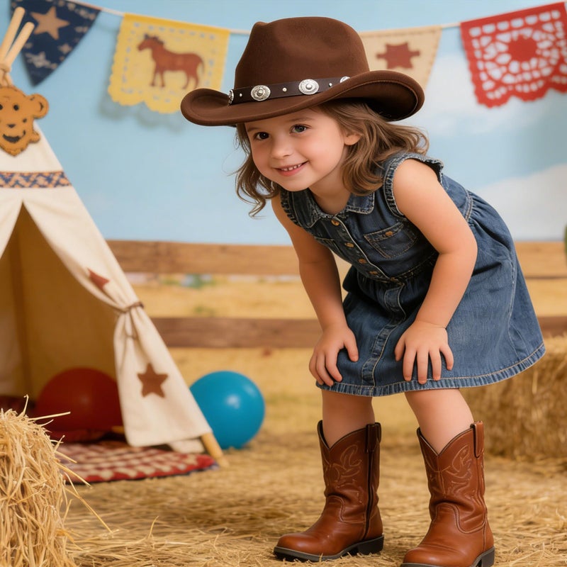 UTOWO Kids Western-Cowboy-Hat Felt-Cowgirl-Hat for Little Kids Wide Brim Fedora Hats - Image 4