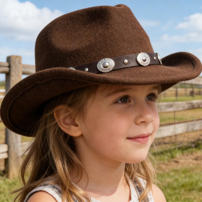 UTOWO Kids Western-Cowboy-Hat Felt-Cowgirl-Hat for Little Kids Wide Brim Fedora Hats - Image 3